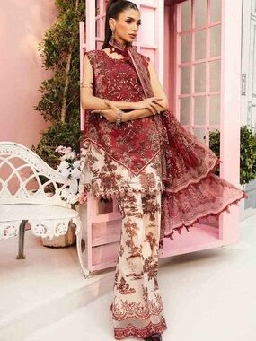 Elegant Maroon & Cream Wide-Leg Pant Set